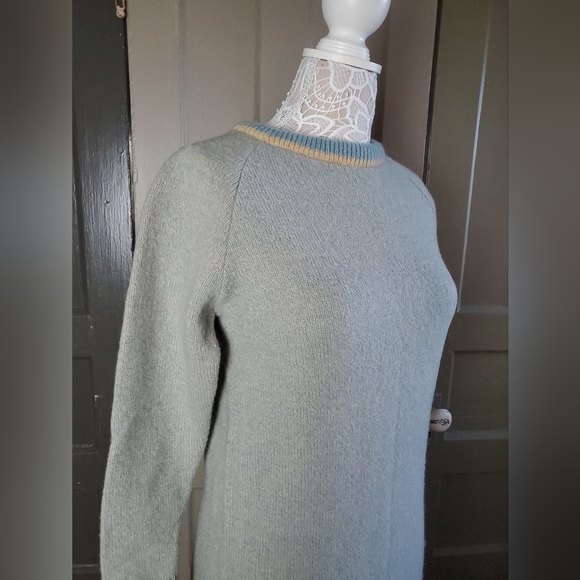 Vintage 70s Sears Shetland Wool Blue Ivory Sweater Dress Knit S / M - Picture 4 of 16